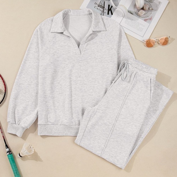 Trendy Boutique Light Gray Wide Leg Pants & Top - Picture 3 of 12